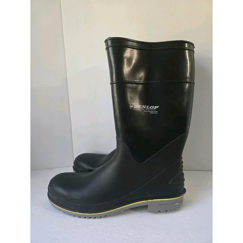 Dunlop Rubber work boots slip on‎ Men 15 black NWOT plain toe steel shank 89904
